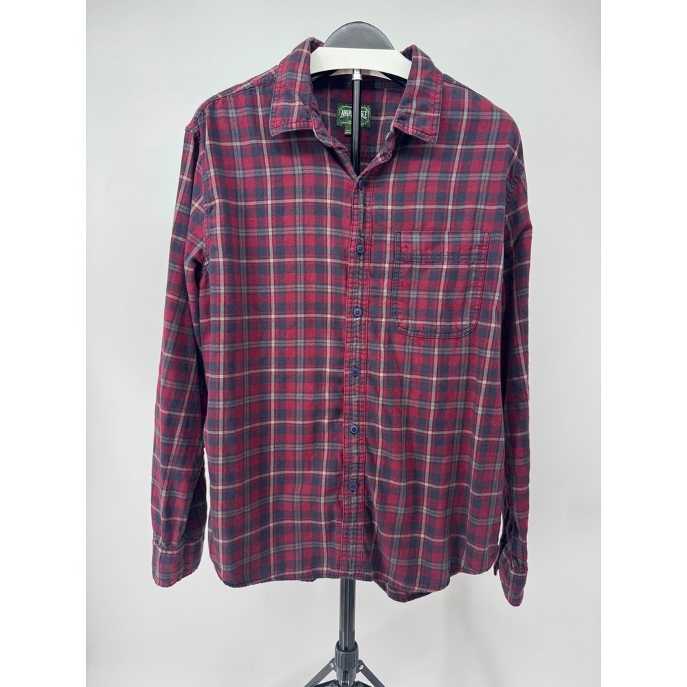American Eagle Mens Large Red Navy Blue Plaid Flannel Button Down Shirt Cotton
